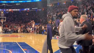 Kevin Durant hyped with courtside fans after Devin Booker game winner vs Knicks [upl. by Acirem]