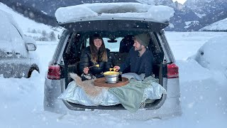 7 Nights Winter Car Camping in European Alps  Snowstorms Skiing Castles [upl. by Wawro]