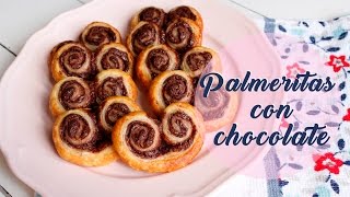 Palmeritas de hojaldre con chocolate  Receta Fácil [upl. by Free]