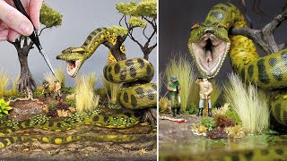 MONSTER ANACONDA SNAKE Stalks Everglades Python Hunters Diorama Polymer Clay Resin Art [upl. by Krahmer]