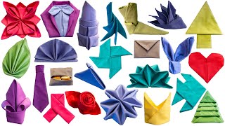 24 Napkin Folding Ideas  How to Fold a Napkin 24 Different Ways [upl. by Nirat]