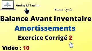 Balance Avant Inventaire  Amortissements Exercice Corrigé 2 [upl. by Lennie481]