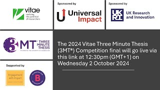 Vitae Three Minute Thesis 3MT® Competition final 2024 sponsored by Universal Impact [upl. by Daly]