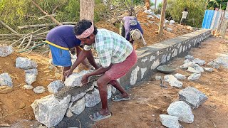 Durable Stone Masonry Wall On Compound ConstructionBasement Natural Stone Wall Build Accurately [upl. by Paine]