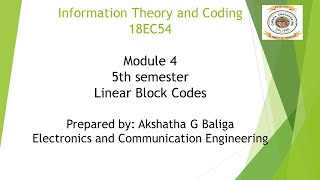 VTU ITC 18EC54 M4 L2 Linear Block codes [upl. by Ehlke]