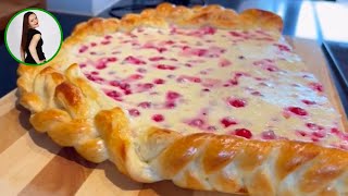 Hefezopf mit Quark und Johannisbeeren  Käsekuchen mit Hefeteig  QuarkJohannisbeerkuchen Rezept [upl. by Eirrem]