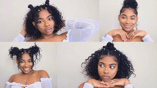 4 EASY HAIRSTYLES FOR SHORT CURLY NATURAL HAIR FT THE BEST MICROPHONE EVER  Pop Voice [upl. by Ahsilad]