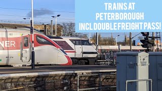 Double Freight Pass Trains At Peterborough Station [upl. by Farleigh]