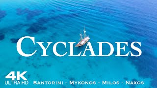 4K CYCLADES 🇬🇷 Κυκλάδες 2024  2½ HOUR Drone Aerial of Santorini Mykonos Milos amp Naxos  Greece [upl. by Tanah32]