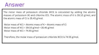 Calculate the molar mass of potassium chloride KCI [upl. by Jillian]