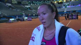 Interview Jelena Jankovic SRB  Porsche Tennis Grand Prix 2014 [upl. by Erdnaek]