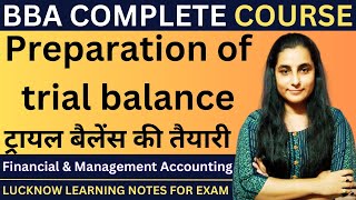 Preparation of trial balance  Trail Balance in hindi  Financial amp Management Accounting bba [upl. by Sadler]