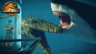 MEGALODON vs Mosasaurus RESEARCH FACILITY  Jurassic World Evolution 2 Speed Build [upl. by Socem]