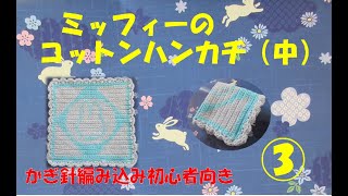 かぎ針編み込み「ミッフィーのコットンハンカチ（ 中）」How to Crochet ③ [upl. by Lallage]