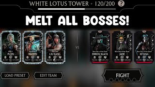 The Best Team to Konquer White Lotus Tower  Melt Boss easily with Hurricane  MK Mobile [upl. by Brooke697]