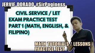 Civil Service  LET Exam Practice Test PART 1 Math English and Filipino  JERVIE DORADO [upl. by Lurie]