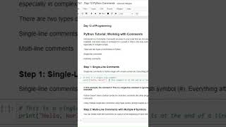 Python Comments  100 Days of Python Programming  Day12 part2 [upl. by Bartie700]