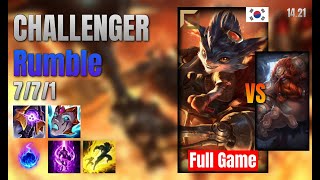 CHALLENGER Top Rumble vs Gragas lol KR solo rank Full Game 1421 [upl. by Kokoruda287]