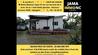 ‼️ 🤯💥 À vendre  Maison Type F3 sur un terrain de 4 ares et 14 ca sur DSM – Apogoti ‼️ [upl. by Idolem516]