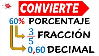 CONVERTIR PORCENTAJE A FRACCION Y DECIMAL  EJEMPLOS [upl. by Aeel]