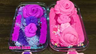 PINK vs PURPLE  Mixing random into CLEAR slime  Satisfying Slime Video 336 [upl. by Kristofor]