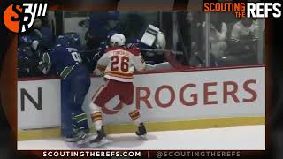 NHL Linesman Joe Mahon Hit Into Canucks Bench [upl. by Arihaj934]