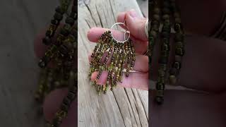 Green Seed Bead Fringe Earrings handmadejewelry beadedjewelry [upl. by Gerhard877]