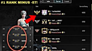 😭 Got Minus 57 At 1 Rank Leaderboard Ace To Conqueror Rank Push In BGMI🇮🇳 [upl. by Ariahay]