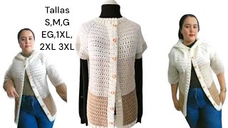 CARDIGAN CHALECO A CROCHET PARA MUJER TALLAS S M G EG 1XL Todo en crochet parte 1 Mary Rolon [upl. by Epoillac]