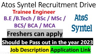 Atos Syntel Recruitment Drive  Atos Syntel hiring freshers  career at Atos Syntel  Atos jobs job [upl. by Anwahsed]