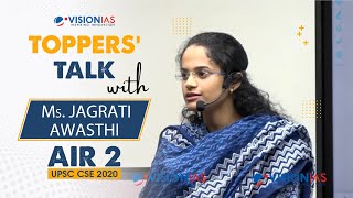 Toppers Talk with Jagrati Awasthi Rank 2 UPSC Civil Services 2020 [upl. by Nylsirhc]