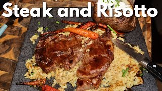 Steak and Risotto with Demi glaze THE EASY WAY  honey roasted carrots and baked potato [upl. by Puduns]