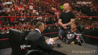 WWE 2010 Raw  Stone Cold Bret Hart y Vince en la firma del contrato para la lucha en WM 26 22 [upl. by Nileek]