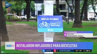 Instalan infladores para las ruedas de las bicicletas en la plaza San Martín de la capital tucumana [upl. by Ashia]