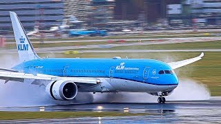 Reverse thrust JUST AMAZING on a wet runway A380 B747 B777 B787 A330 [upl. by Ibur]