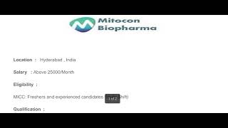 Fresher Job from Mitocon Biopharma  Medical Information Contact Center MICC [upl. by Hamal]