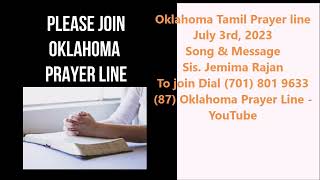 Oklahoma Tamil Prayer line June 4th 2023 Message and Song Sis Jemima Rajan [upl. by Iatnahs]