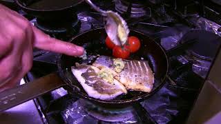 Halloumi restaurant cooks pan fried sea bass [upl. by Sanderson879]