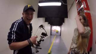 Crazy bow target practice near 70lbs mishap at cabelas [upl. by Keegan653]