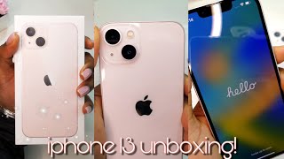 🌸pink iPhone 13 128gb aesthetic unboxing  camera test 📸  ios 16 setup [upl. by Noiz986]