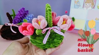 DIY Flower  How to make mini flower basket with pipe cleaner  KESA DIY [upl. by Remlap]