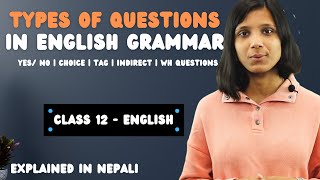 Types of Questions  Yes No  Choice  Tag  Indirect  WH Questions  Class 12 English Grammar [upl. by Rutledge574]