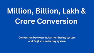 1 Million Billion In Lakhs And Crores  Indian Numbering System  1 Million Dollars In Rupee [upl. by Dray]