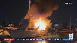 Multimillion dollar yacht loaded with fireworks ammo engulfed in flames [upl. by Ellehsem]