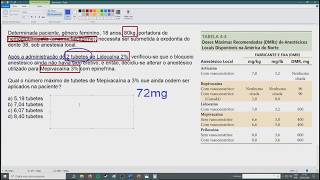 COMO FAZER O CÁLCULO DA DOSE DOS ANESTÉSICOS LOCAIS  QUESTÃO COMENTADA CONCURSO ODONTOLOGIA 2020 [upl. by Gregson]