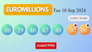 EuroMillions Draw Results on Tue 10 Sep 2024 The National Lottery UK [upl. by Murtagh]