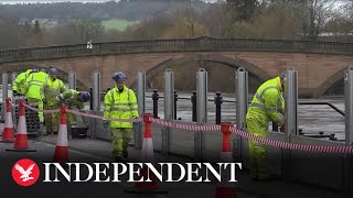 High water levels seen along swollen Worcestershire river as flood warnings issued [upl. by Standice]