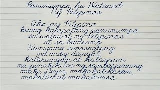 Panunumpa Sa Watawat Ng Pilipinas  Paano Magsulat Ng Dikit Dikit  Cursive For Filipinos [upl. by Netaf]