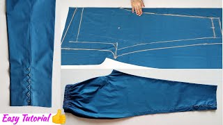 Very Easy Pant Trouser cutting and stitching with Bottom Design  Pant cutting and stitching [upl. by Anniken821]