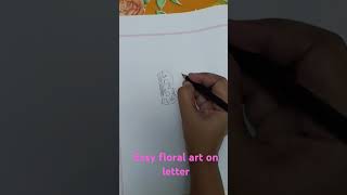 Easy floral art on letter arttutorial drawing shortsfeed [upl. by Leunas]